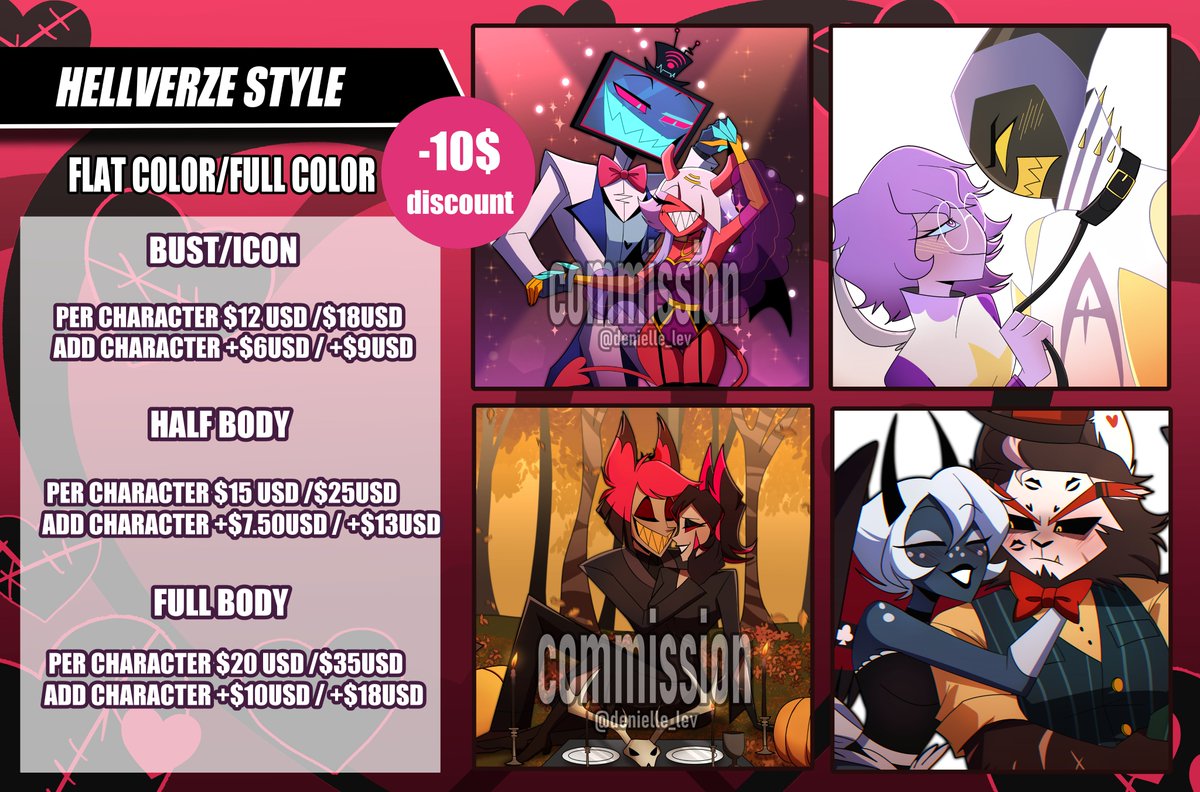 DanielaReascos3's tweet photo. Hi, I'm opening commission slots this time with a 10% discount for Valentine's Day.

I'm also offering commissions for Hazbin Hotel edits.

#HazbinHotel #ychcommission #SanValentin #ocxcanon #yumeship https://t.co/MxCVCjWagL
