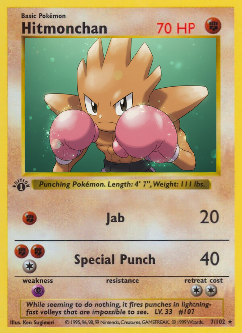 PokeTCGraphic's tweet photo. Hitmonchan #7/102 | Pokémon Base Set (1st Edition, 1999)

Original → Reimagined

▶️↓ https://t.co/PVipiatlkL