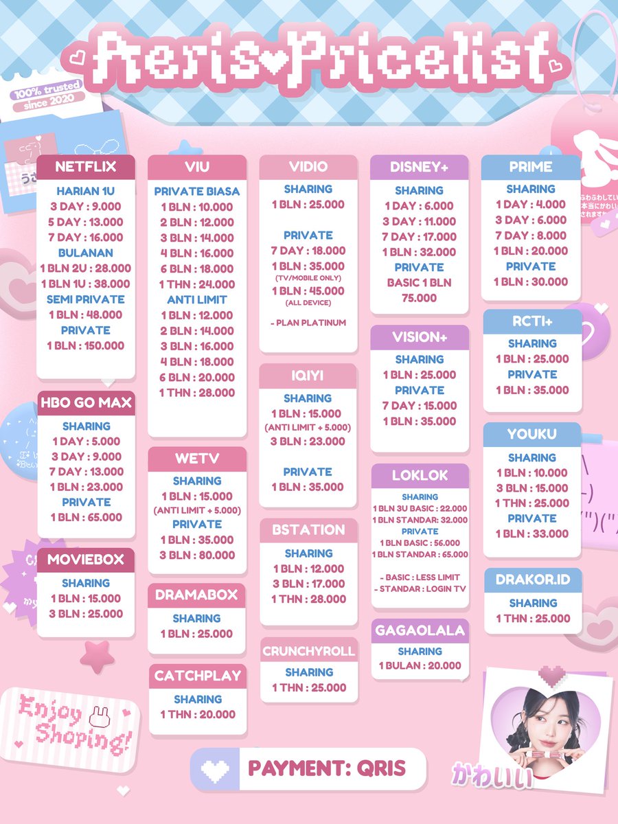 gembuyse's tweet photo. 27. WTB WTS APLIKASI PREMIUM

DRAMABOX
CATCHPLAY
BSTATION
VISION+
LOKLOK
GAGAOLALA
YOUKU
https://t.co/pihNB9EdPy
CRUNCHYROLL

t. full garansi hari bulan tahun sharing private anti limit trusted murah murce

☆ 𝟑𝟎𝟎𝟎+ 𝐭𝐞𝐬𝐭𝐢𝐦𝐨𝐧𝐢𝐚𝐥 
💌 order : https://t.co/5eKbyDOOH3 https://t.co/4jhxEkln6h