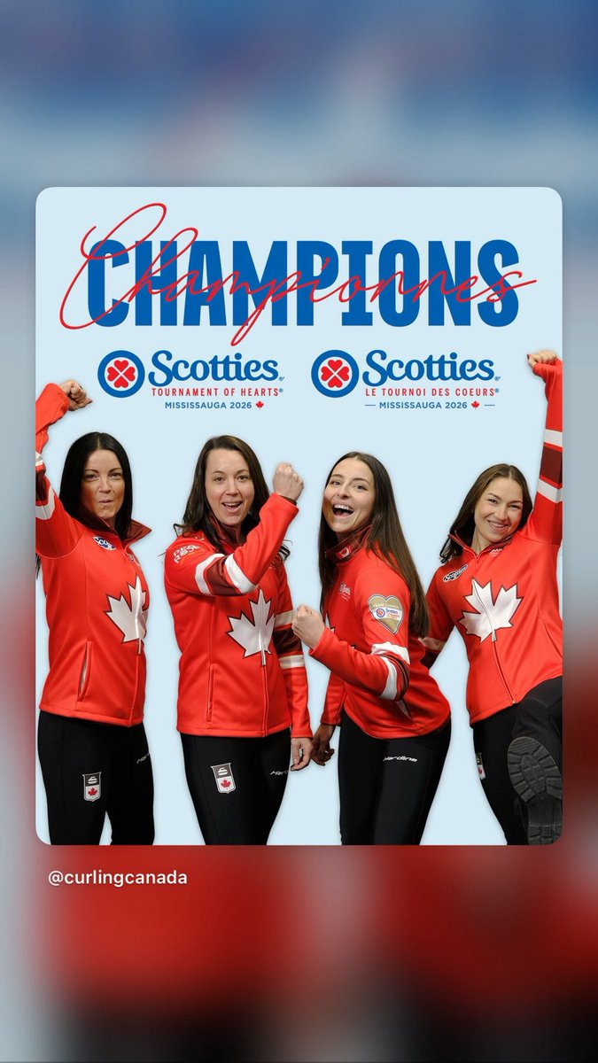 CurlingCanada's tweet image. VICTORY ❤️❤️❤️❤️

Congratulations to Team Kerri Einarson (Kerri Einarson, Val Sweeting, Shannon Birchard, Karlee Burgess, Krysten Karwacki and coach Reid Carruthers) on winning the 2026 Scotties Tournament of Hearts!

This is a record-tying sixth Canadian women's title for…