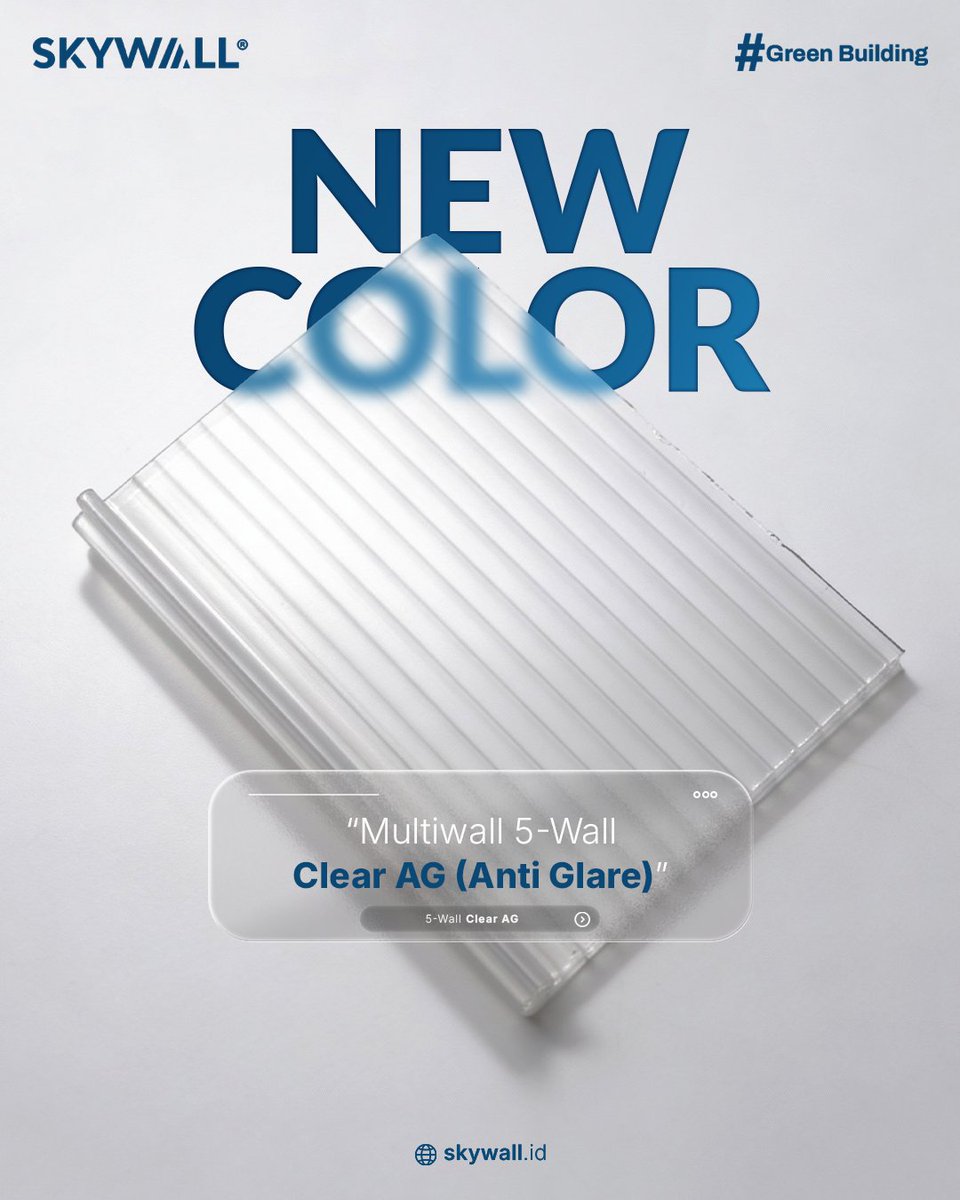 skywall_id's tweet photo. NEW COLOR! Butuh atap/dinding yang tetap terang tapi tidak menyilaukan? SKYWALL Polycarbonate Multiwall 5-Wall Clear AG adalah pilihan ideal untuk area yang butuh pencahayaan natural dengan kenyamanan visual.

🛒Link Tokopedia :
Link di Bio no.22

#Skywall #Polycarbonate https://t.co/8s9x7Bjald
