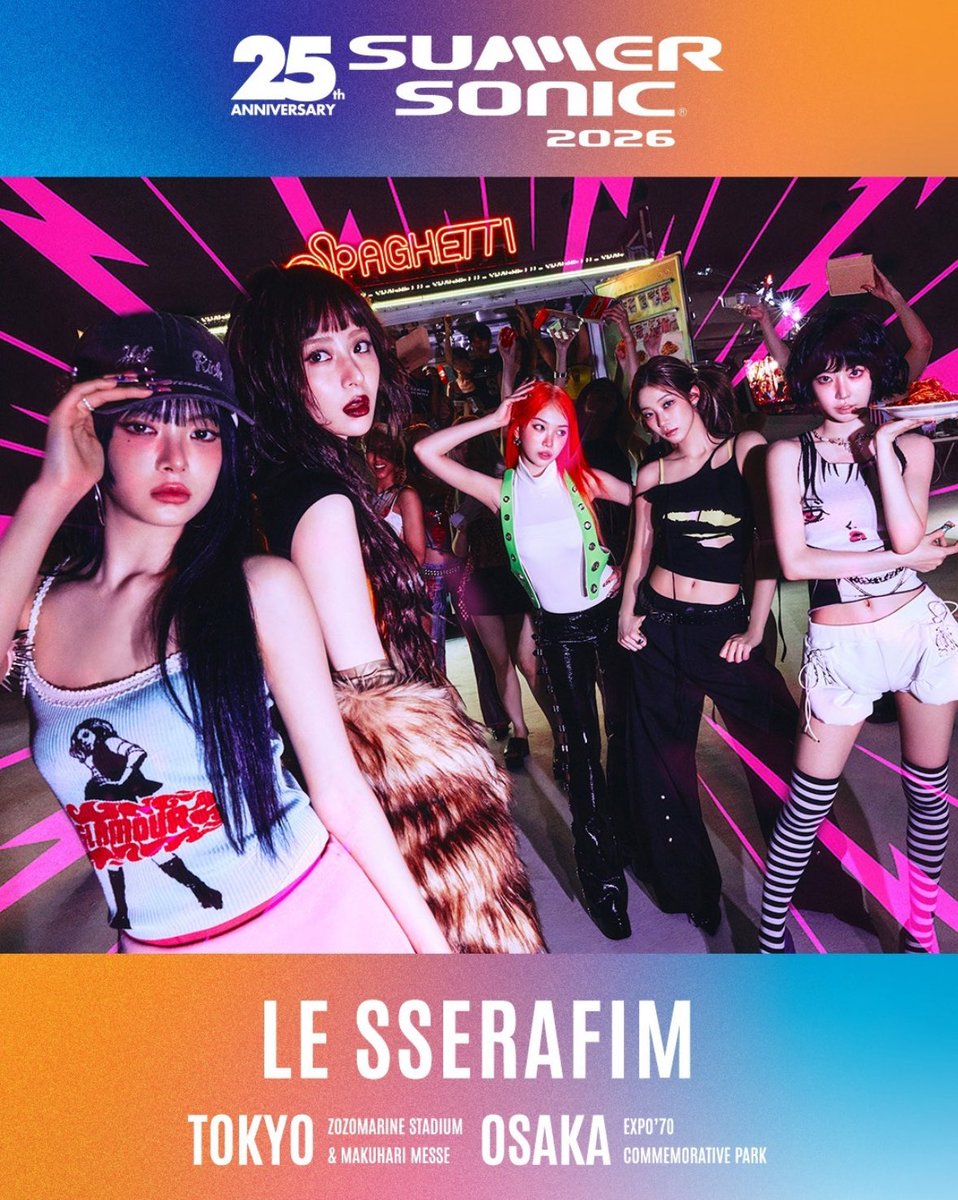 FIMBASE's tweet image. LE SSERAFIM is set to perform at the 'SUMMER SONIC 2026' festival in Japan ☀️

— Their specific performance date will be announced at a later time.

#LE_SSERAFIM #르세라핌