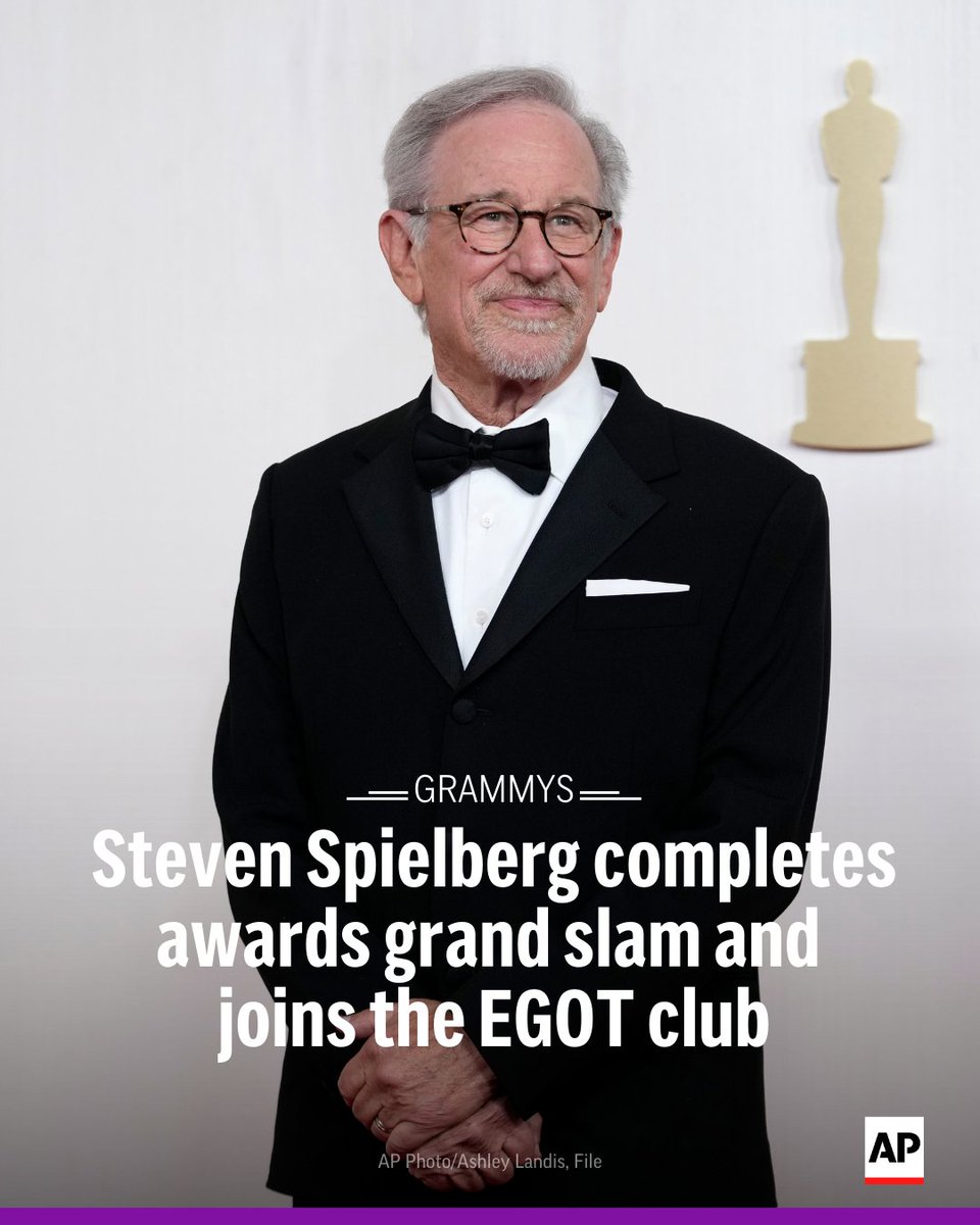 Steven Spielberg joined the EGOT club with a #Grammy win for the film “Music by John Williams." It joins his three Oscars, four Primetime Emmys (and many more daytime Emmys) and a Tony he won as a producer of the musical “A Strange Loop.”

More from the Grammys: