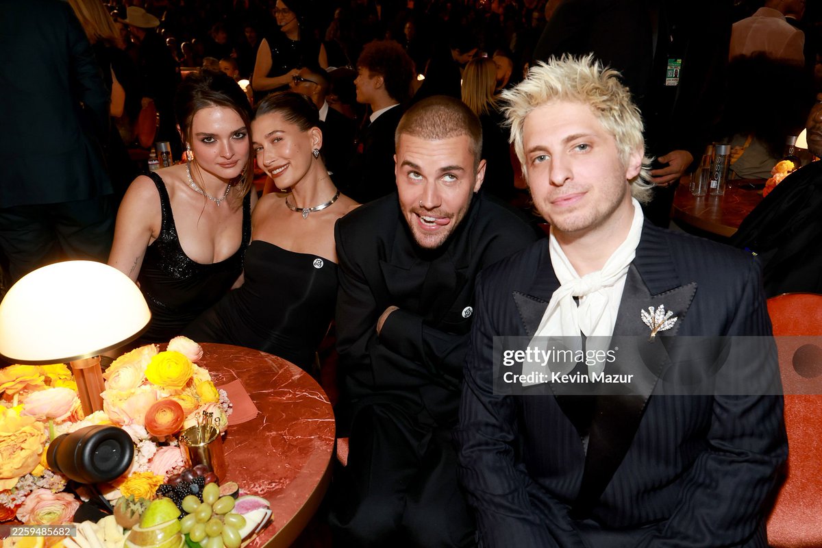 biebercentraI's tweet image. Justin Bieber and Hailey Bieber with Charlotte Lawrence and Andrew Watt at the 2026 #GRAMMYs.

(Photo by Kevin Mazur/Getty Images for The Recording Academy)