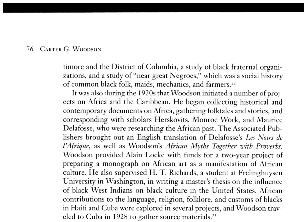 Because these people don't read Carter G. Woodson's work. Woodson saw Black American history as being connected to the history of Black people globally, as demonstrated by the research he did on African and Caribbean history.