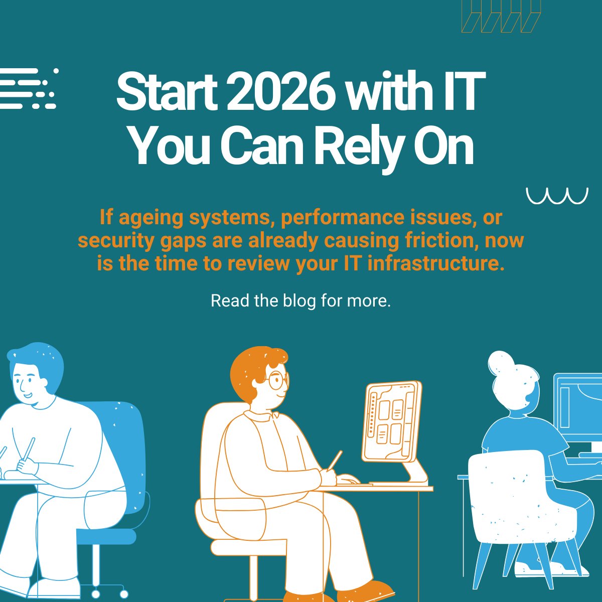 New year, fresh look at your IT 🧠 If your systems are slow, ageing, or hard to manage, 2026 is the time to review your IT infrastructure.

A structured refresh now can improve security and productivity all year: visit-our.link/hQQjA9W

#2026Planning #ITInfrastructure