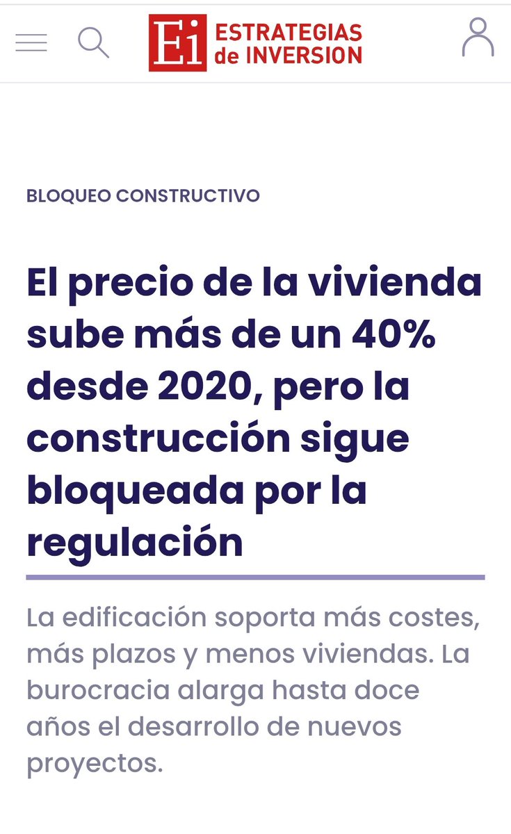 Construir vivienda en España ya no es rentable. 

El precio de la vivienda sube más de un 40% desde 2020, pero la construcción sigue bloqueada por la regulación*

`estrategiasdeinversion.com/actualidad/not…`