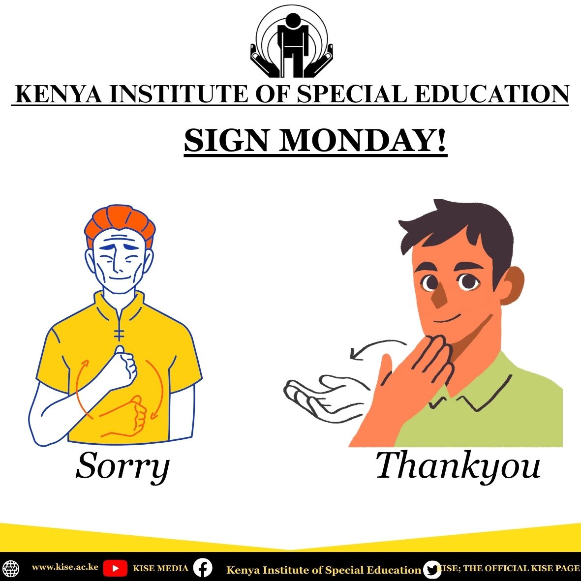 KISE_OFFICIAL's tweet photo. It’s #SignMonday! 
​Master these two basics today:
 Sorry
 Thank You
​ #SignLanguage #KISE https://t.co/w0oxPtavab