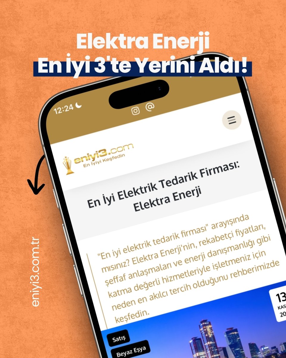 Bugün En İyi 3’teyiz!
Güvenilir hizmet anlayışımız ve kaliteli enerji çözümlerimizle “En İyi Elektrik Tedarik Firması” listesinde yer almaktan büyük mutluluk duyuyoruz.
👉 Detaylar: eniyi3.com.tr/en-iyi-elektri…

#eniyi3 #elektriktedariki #elektraenerji