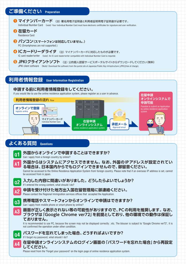 MOJ_IMMI's tweet photo. 【オンライン申請のご案内】
在留手続は、オンライン申請が便利です！入管に行かなくても、オンラインで申請ができ、郵送やメールで結果の受け取りができます。対象者や利用手続などについては、こちらをご確認ください。
https://t.co/Uge6OewNvK https://t.co/KKAp58kTio