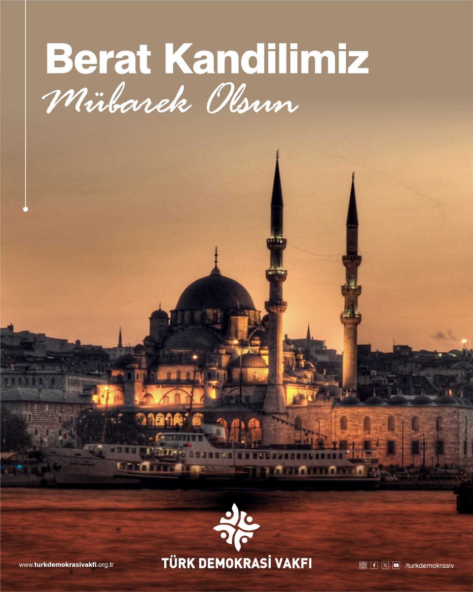 TurkDemokrasiV's tweet photo. Berat Kandili’nin; affın, vicdanın ve ortak geleceğe dair umudun gecesi olmasını diliyoruz.

Tüm milletimizin kandili mübarek olsun. https://t.co/M9isHLyBlX