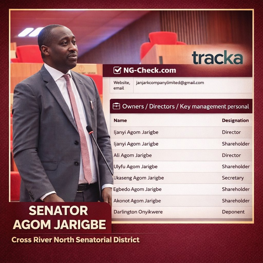 TrackaNG's tweet image. BREAKING!! Senator Agom Jarigbe Allegedly Turns Public Projects to Family Business!!🛑

From May 2023 to Sept 2024, N637.2m was paid to Janjari Company Limited for the Construction of solar street lights in Nkum Ekajuk and other projects in Cross Rivers North Senatorial District,…