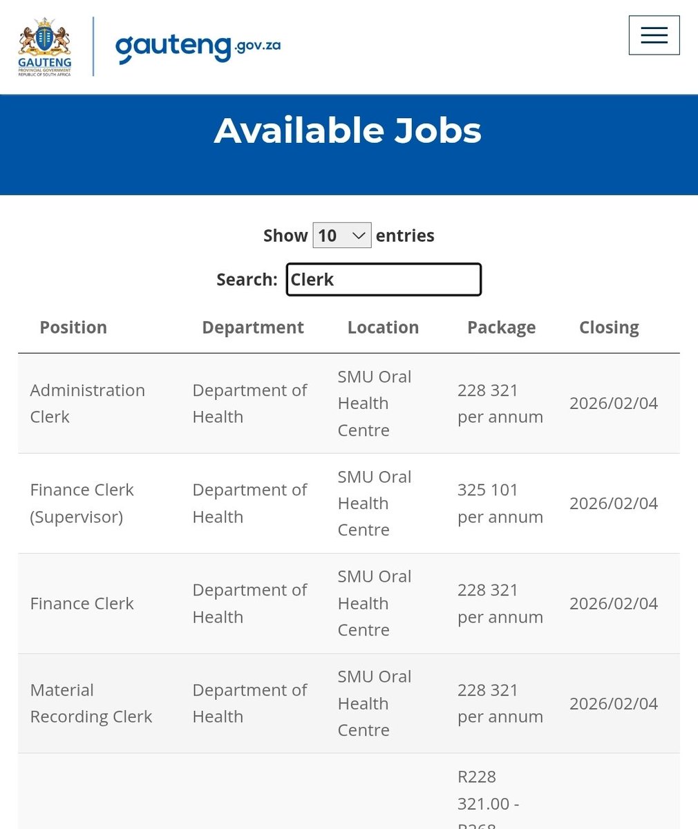 CarolBoitumelo1's tweet photo. Department of Health is Hiring CLERKS

📌Administration Clerk x13
📌Finance Clerk
📌Finance Clerk (Supervisor)
📌Human Resource Clerk
📌Material Recording Clerk
📌Client Information Clerk
📌Admin Clerk (Support OHS Projects)
📌Senior Administration Clerk (Management Support Services)

Location: Gauteng 

Salaries and Closing dates are indicated on the images below 👇👇👇 

Link to Apply: https://t.co/cRrptwcJup