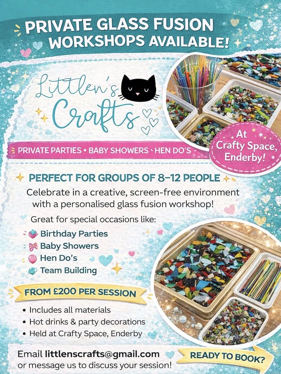 Private glass fusion workshops now available at Crafty Space, Enderby 🤩

#EarlyBiz #CraftBizParty #UKMakers #HandmadeWithLove #GlassFusion