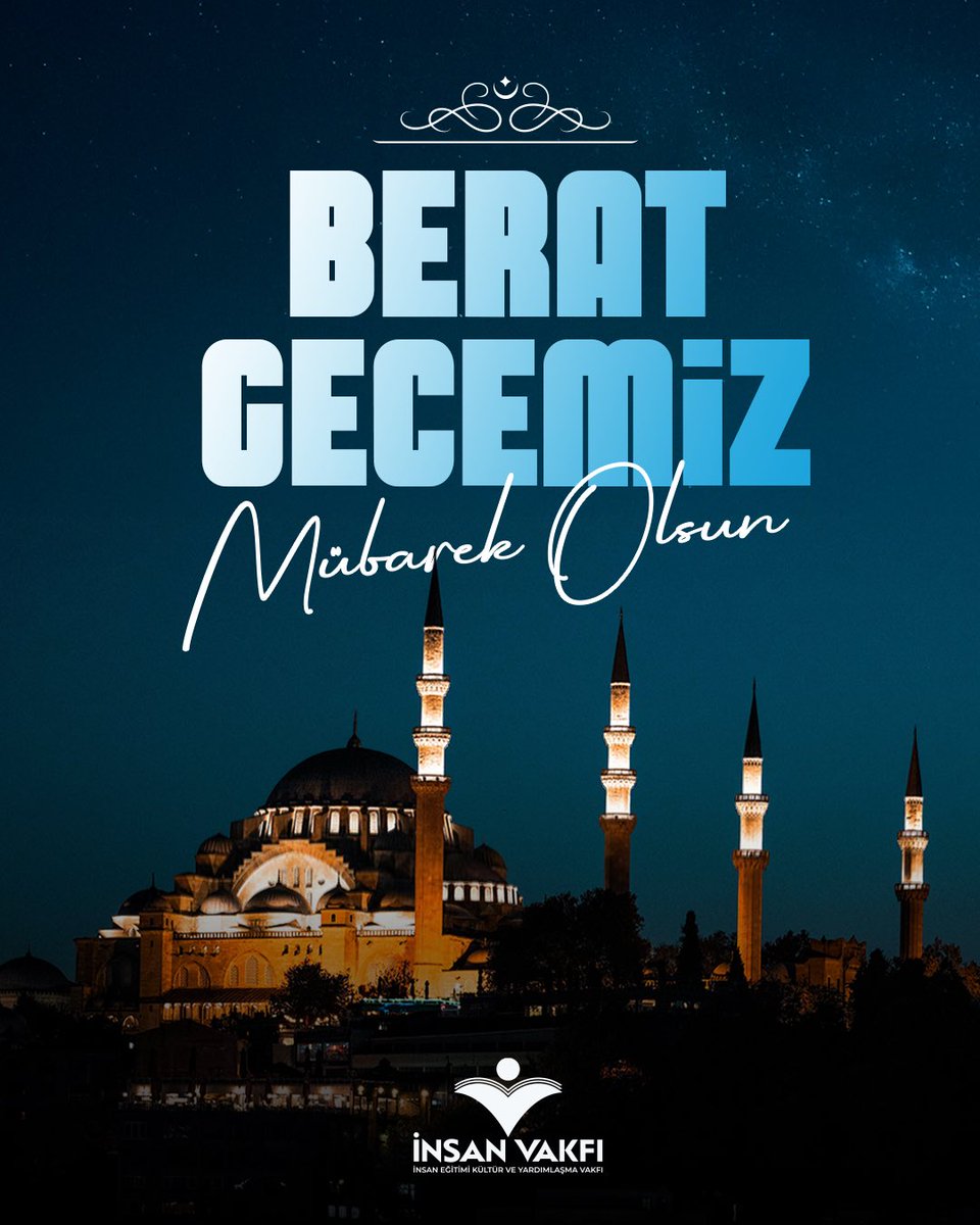 Berat Gecemiz Mübarek Olsun 🌙✨

Zulme karşı durarak tüm iyilikleri yeryüzüne yaymak, insanlık beratını almaya hak kazanmak demektir. 🕊️

Bu hikmet ve rahmet dolu gecenin herkes için huzura ve barışa vesile olmasını istiyor; tüm İslam aleminin Berat Gecesi’ni tebrik ediyoruz. ✨