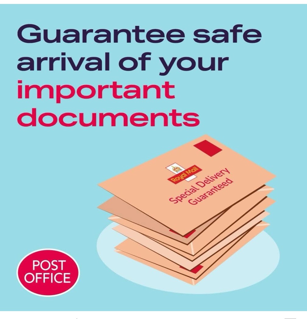 ulvpostoffice's tweet photo. Sending important documents that need to arrive next day? Pop into branch and post with Royal Mail Special Delivery for guaranteed next day delivery and full tracking. T&amp;Cs apply https://t.co/suRf9PHjQi