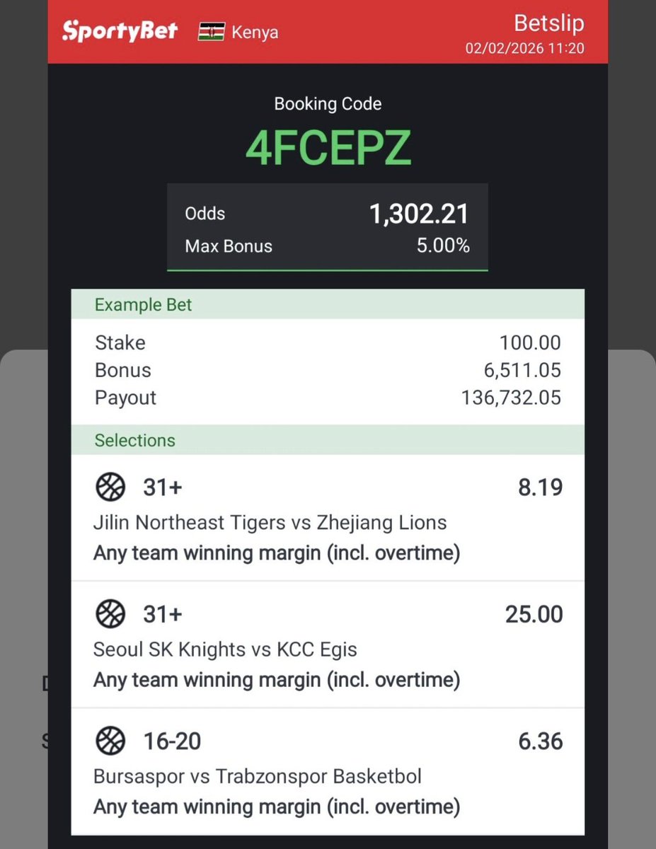 MaxonAiro's tweet image. Sportybet
1.3k odds 💰
Edit, play singles or ignore 😉 

4FCEPZ