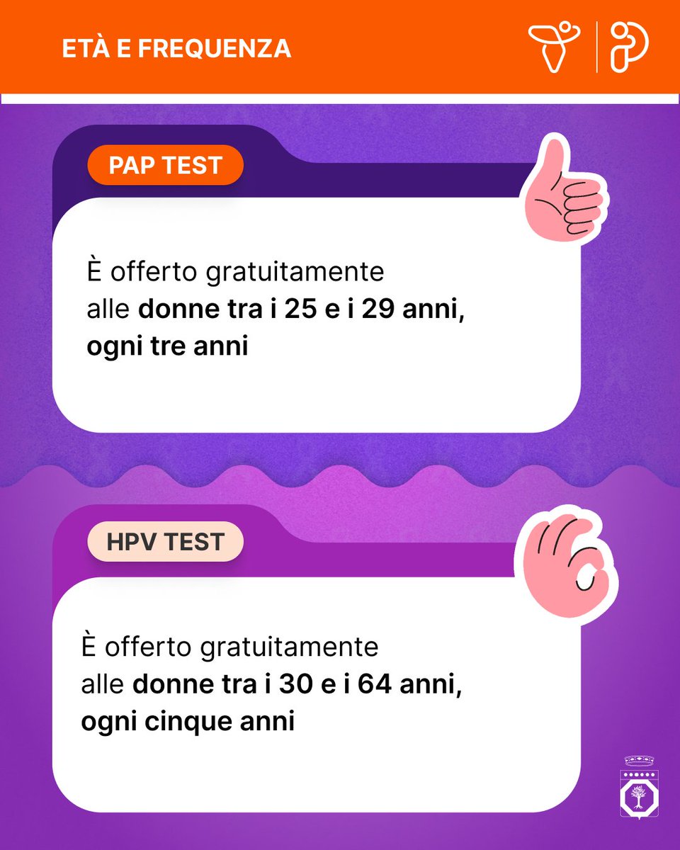 RegionePuglia's tweet image. 🚺In Puglia il percorso per la prevenzione del #tumoredellacerviceuterina cambia a seconda dell'età:
#PapTest, ogni tre anni, dai 25 ai 29 anni;
#HPVtest, ogni cinque anni, dai 30 ai 64 anni.

📲 Scorri le card del post e scopri tutte le differenze.

#PrevenzionePuglia
