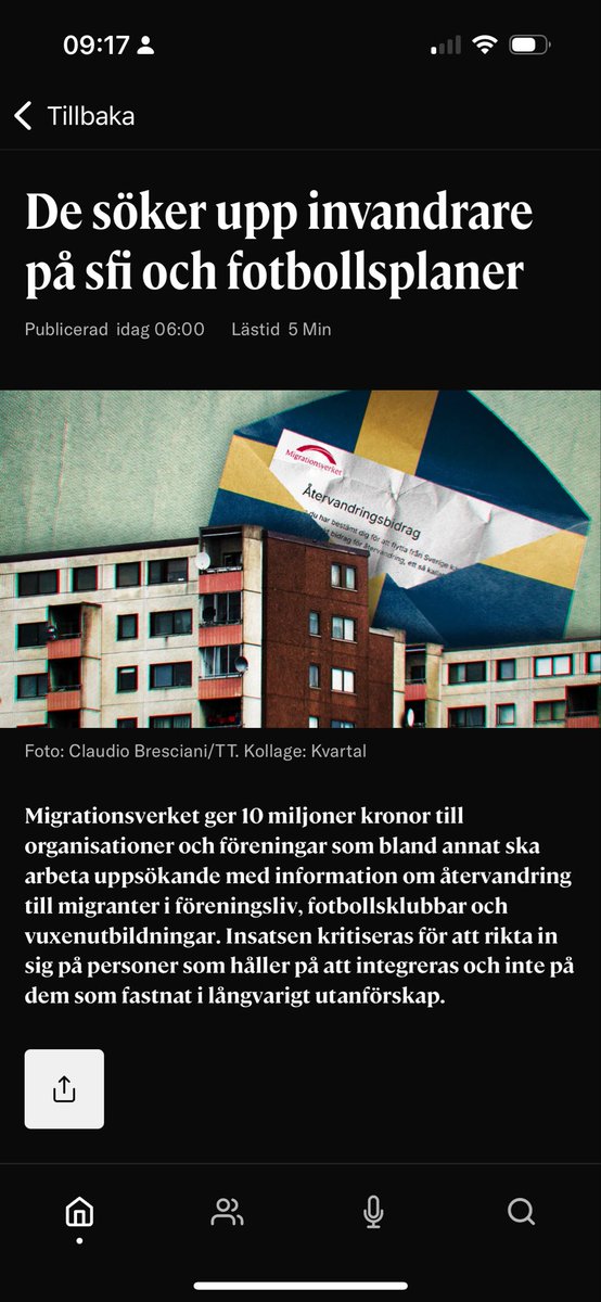Great piece <a href="/kvartalet/">Kvartal</a>.  

The Swedish right wing government is now paying civic organizations, from football clubs to adult education centers, to inform migrants about the repatriation bonus. A hotline is also being set up for those considering the offer.  

The left is furious.