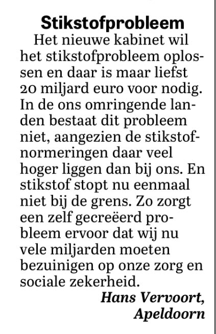 ,,In de ons omringende landen bestaat dit probleem niet”.
#Stikstofwaanzin