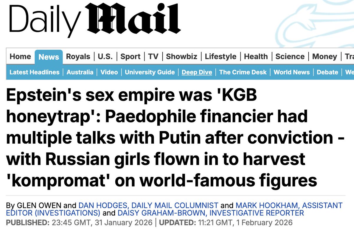 The Daily Mail is desperately trying to create a connection between Epstein and Putin. When you read the article it becomes clear from the very first paragraphs that The Daily Mail has zero evidence to back up their salacious clickbait title.

They even admit as much, stating