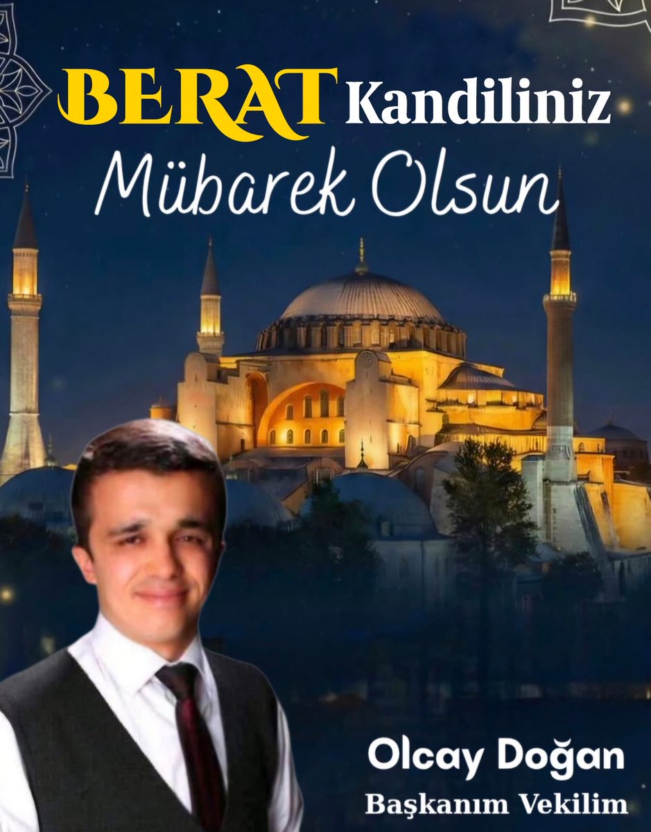 Berat Kandili’mizin ; Türk milletinin birlik ve beraberliğini daha da pekiştirmesini, ülkemize huzur ve istikrar, Türk-İslam alemine barış ve kardeşlik getirmesini temenni ediyor ,  dayanışmamızın güçlenmesine vesile olmasını diliyorum . 

#olcaydoganbaşkanvekilim