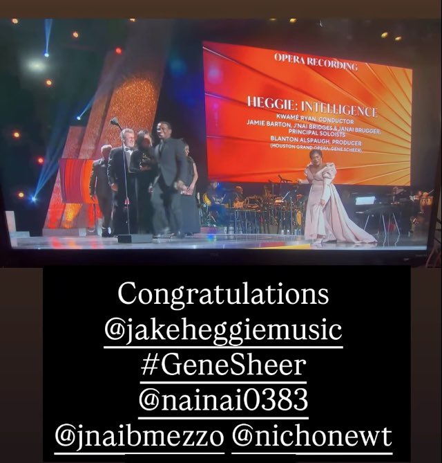 RedViolinFest's tweet photo. Huge congratulations @jakeheggiemusic &amp; #genescheer for winning a Grammy last night @RecordingAcad for their opera ‘Intelligence’ @HouGrandOpera 
We were so thrilled to give the European première of their work ‘Intonations: Songs from the Violins of Hope’ at Red Violin Leeds 2024 https://t.co/QWcMEfI18Y
