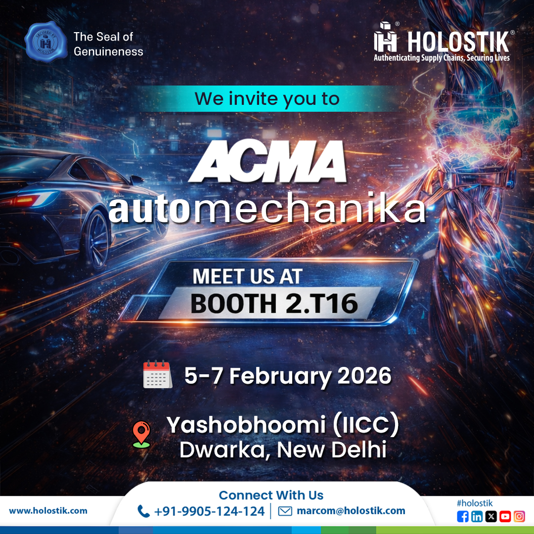 Counterfeit auto parts cause billions in losses every year and one fake component is enough to compromise an entire vehicle.

At #ACMAAutomechanika New Delhi 2026, discover how Holostik helps secure spare parts using holograms, security labels and digital traceability solutions.