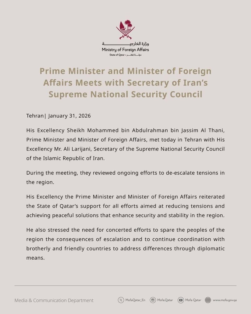 Qatar’s outreach to Tehran highlights calls for “de-escalation.” Peace must be the primary goal, but peace at any cost is not peace. Any deal that leaves Iran’s brutal regime in power is unacceptable. The Iranian people want freedom, and a just peace requires a free Iran.