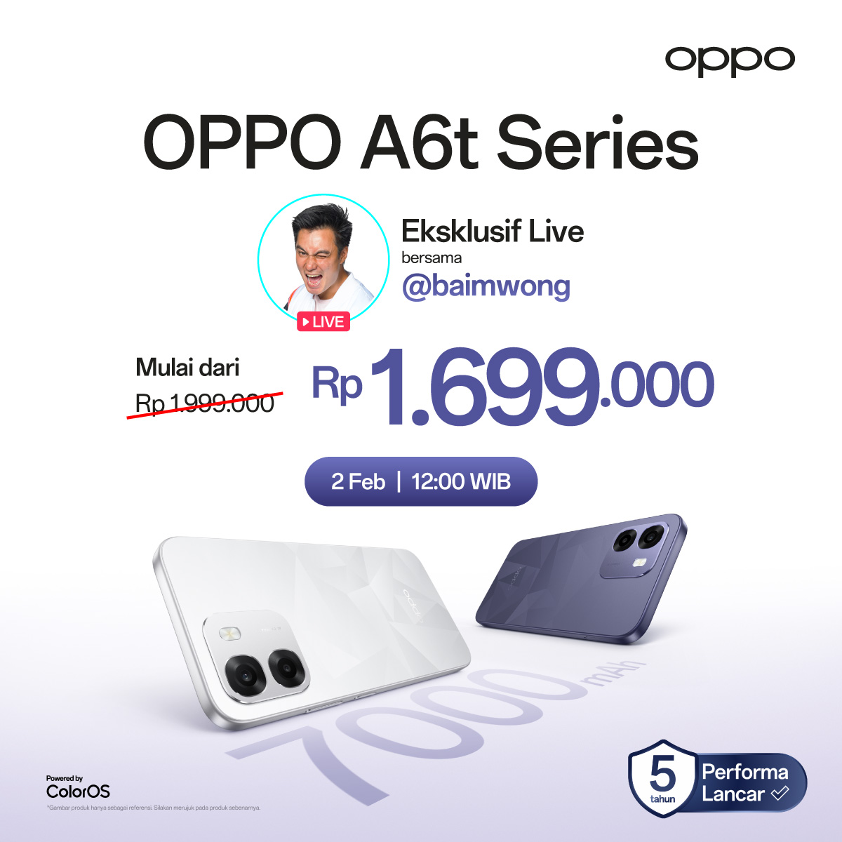 OPPOIndonesia's tweet photo. Siapa yang nggak kenal Baim Wong?

Nah, buat kamu yang mau beli #OPPOA6t Series, jangan sampai kelewatan buat tonton eksklusif live di TikTok hari ini pukul 12.00 WIB.

https://t.co/SKHBaR9p5R

#AndalanSetiapSaat https://t.co/3K8GweEYbW