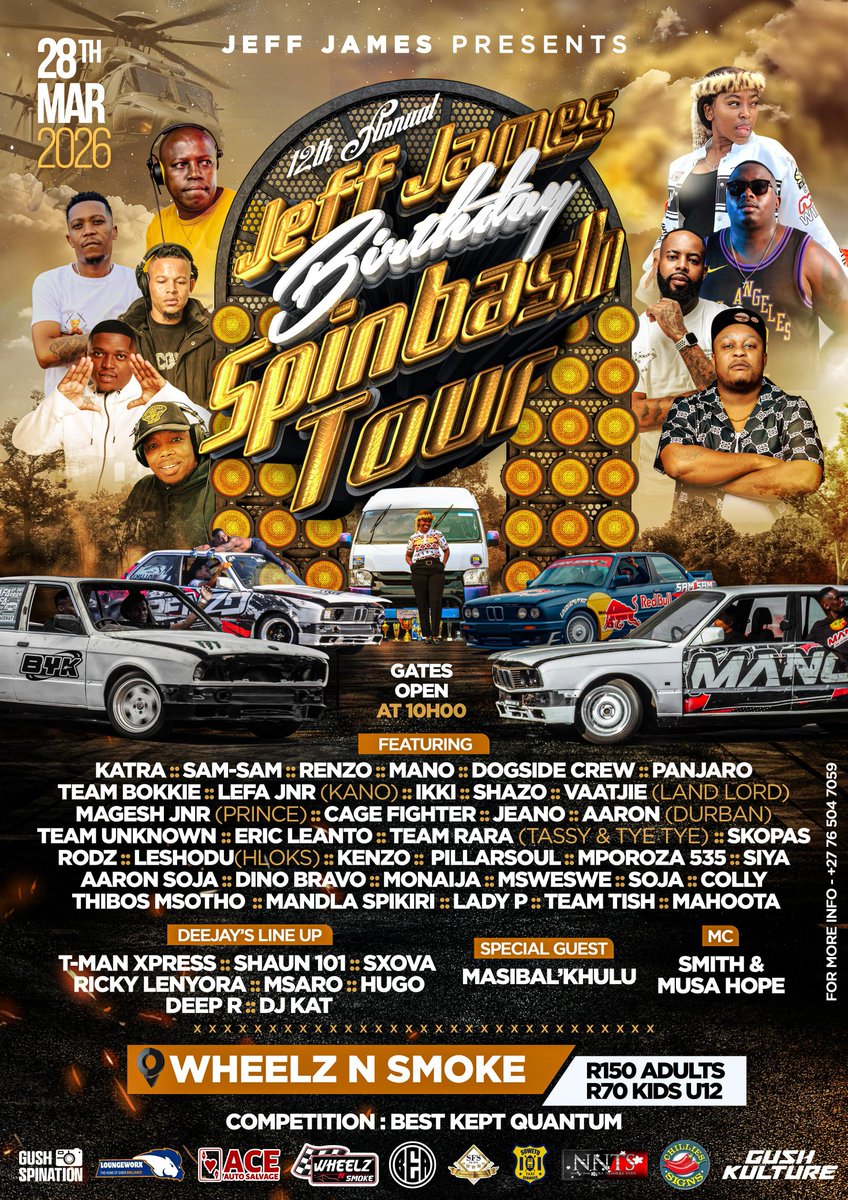 ThatosThato1's tweet photo. #BH #Loungeworx33 Free For All.....We 

#Present #Jeff #James #Birthday #Bash 

28 #March 2026

#Location #Alberton 

#Venue #Wheels and #Smoke 

#Entrance #Fee : #Adults #R150 ....
.... #Kids #R70 https://t.co/CRLet8P25n