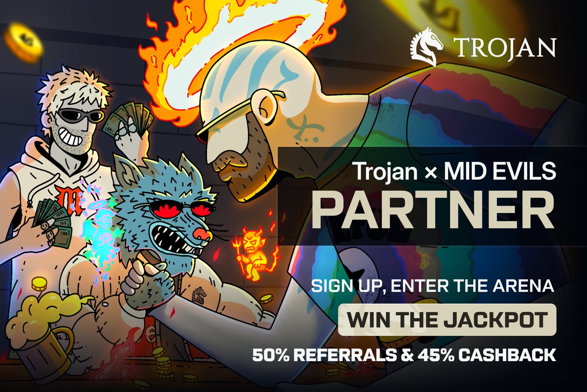 Trojan’s new terminal is here and we’ve partnered up! We’re celebrating by giving away 3 SOL!

Just follow <a href="/TrojanOnSolana/">Trojan Trading</a> + <a href="/MidEvilsNFT/">Mid Evils</a> and tag 3 people!

3 winners of 1 SOL each will be randomly picked and announced in 72 hours, so act fast!

Step into Trojan’s Arena today and