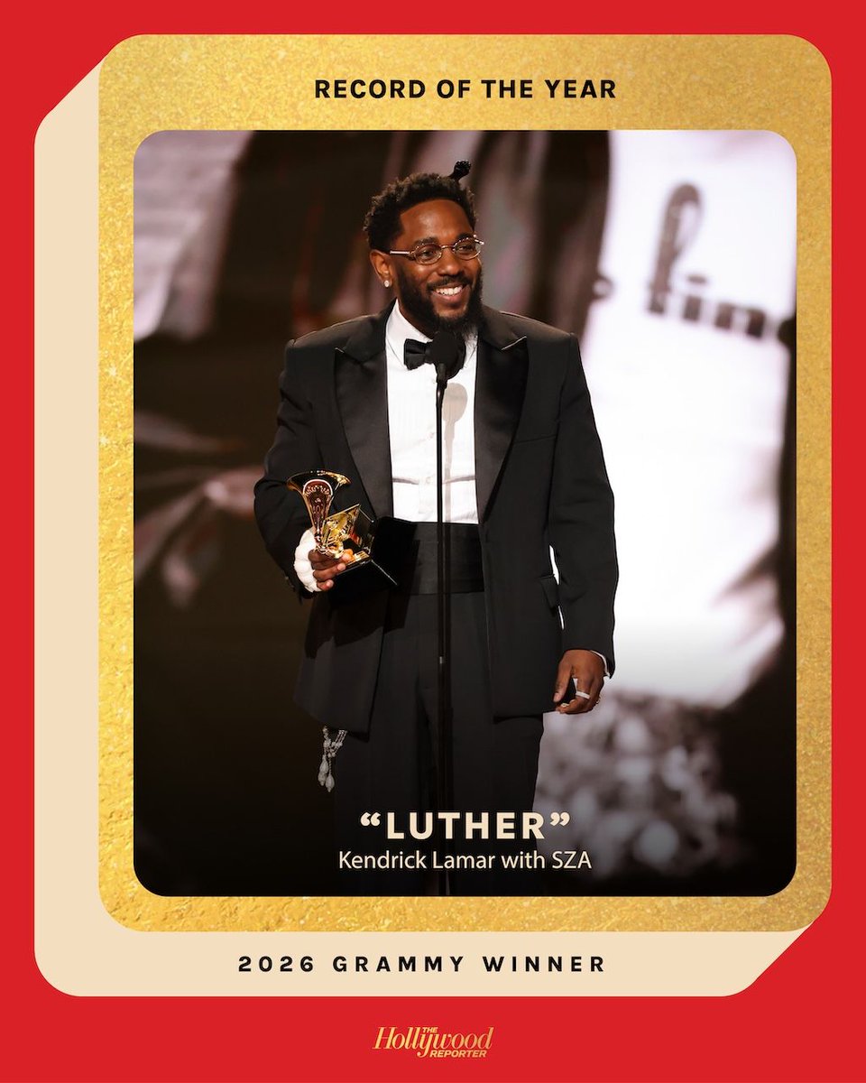 Kendrick Lamar wins Record of The Year for 'Luther' at the 2026 #Grammys.