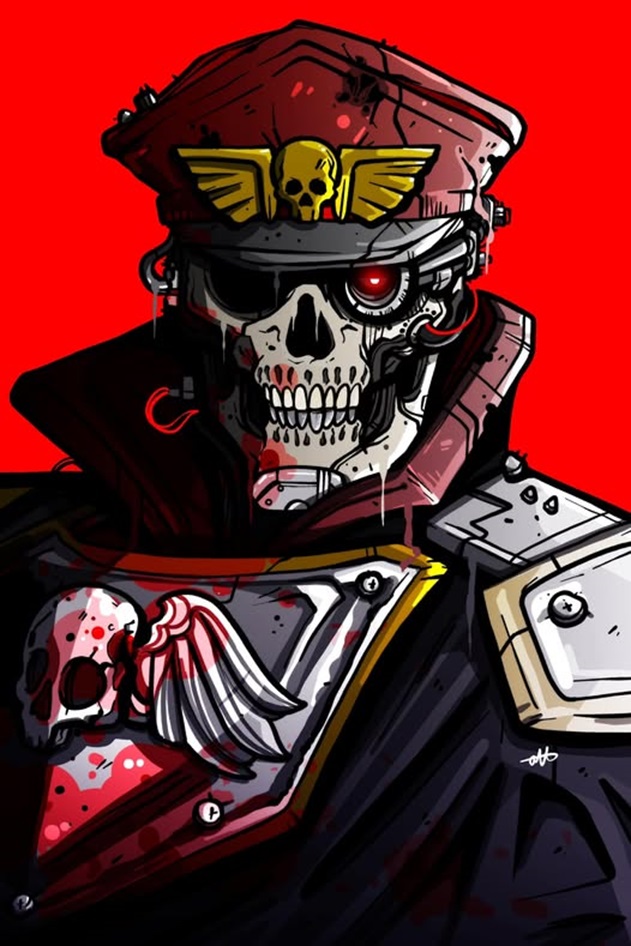 Exposed Skull Commissar Warhammer 40k Art by Hoss Omd