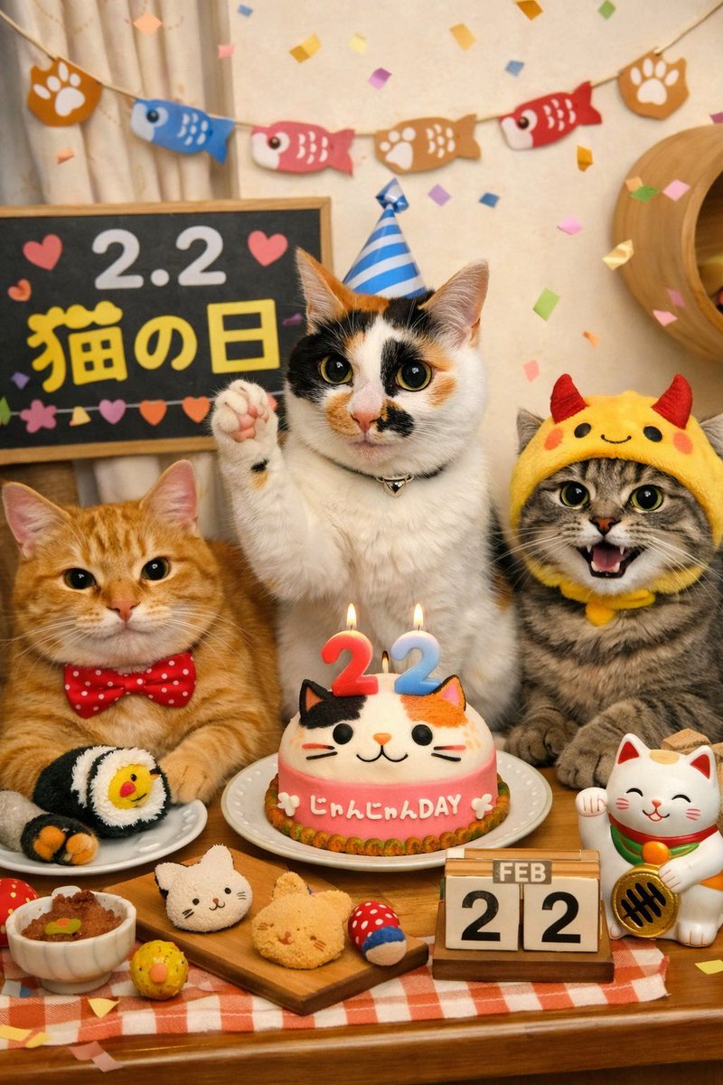 2月2日はにゃんにゃんで猫の日🐾
お祝いしましょ🎵💕💕

🤔じゃらしでいっぱい遊んであげようかな✊❣️
#猫の日　#2月2日　#にゃんにゃん