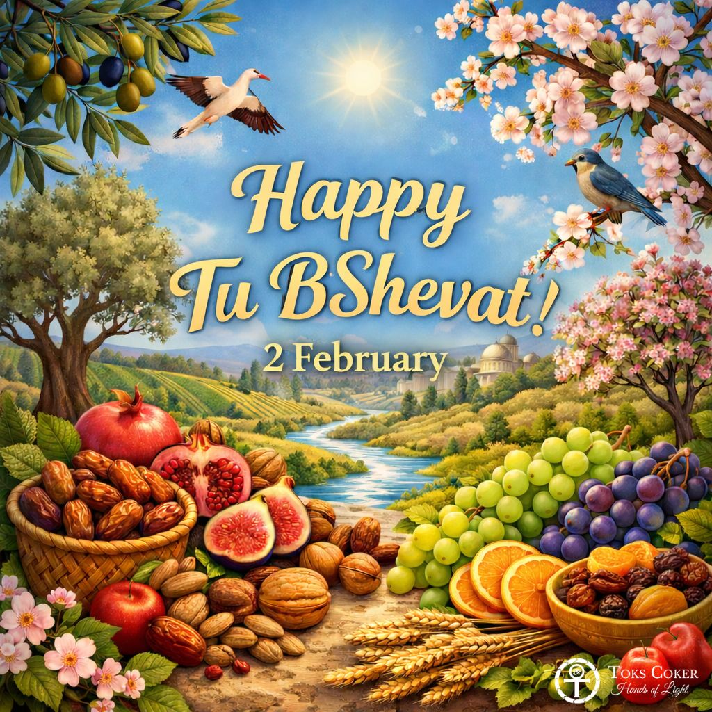 Tu B’Shevat is the end of winter and the celebrating of the New Year for Trees: birth of trees for tithing, planting trees.

#ToksCoker #HandsOfLight #TuBShevat #newyearfortrees #birthoftrees #Tithing #plantingtreesforthefuture #plantingtrees #newcyclebegins #Jewish #jewishlife