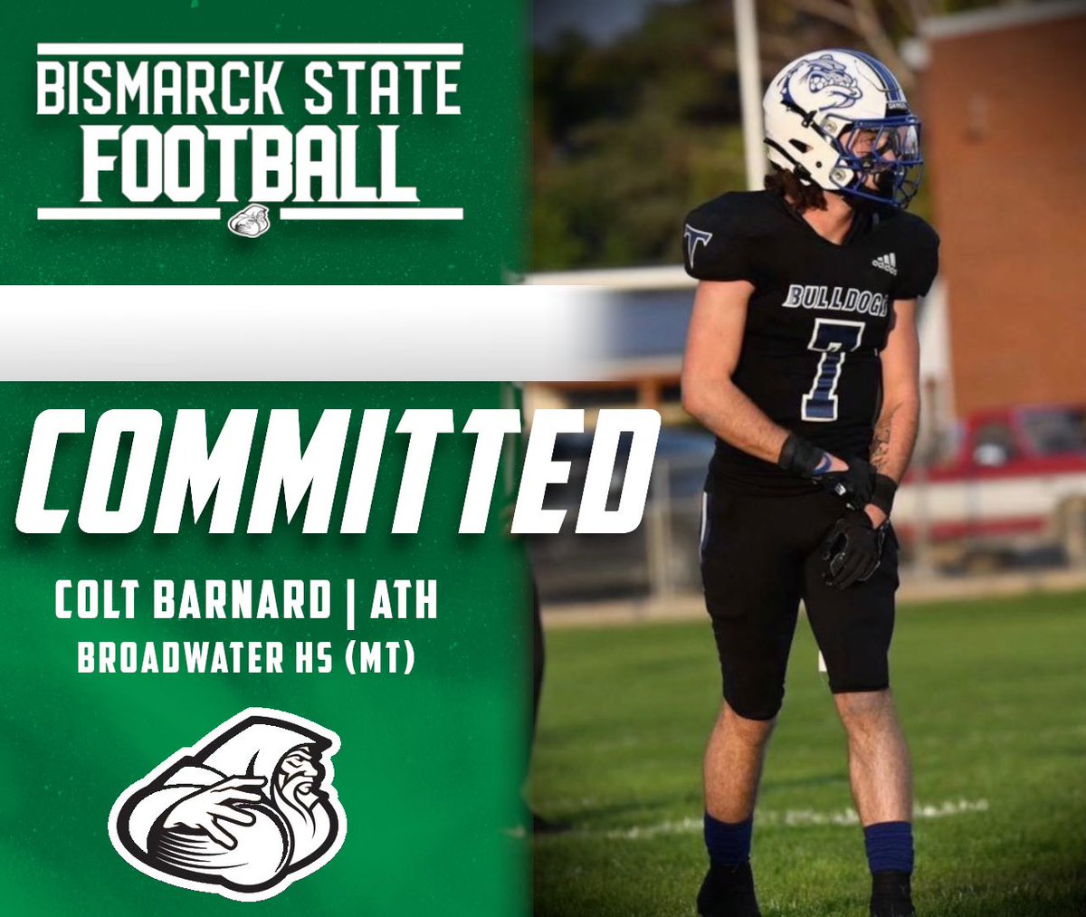 After a great visit and conversation with <a href="/Coach_Stutz/">Chris Stutzriem</a> and <a href="/Coach_Melendo/">Jordan Melendo</a> I’m super excited to announce my commitment to Bismarck State!!💚🤍I just want to thank everyone who helped me in this journey and Let’s go Mystics!! <a href="/MysticsFB/">BSC Football</a> <a href="/CoachBlome/">Teague Blome</a>