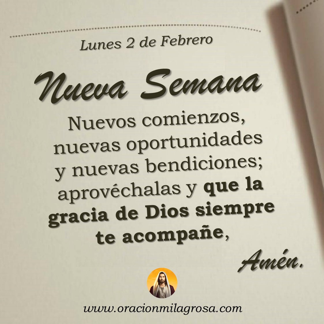 Oración para el lunes 2 de febrero de 2026: oracionmilagrosa.com/2017/02/amor.h… ✨