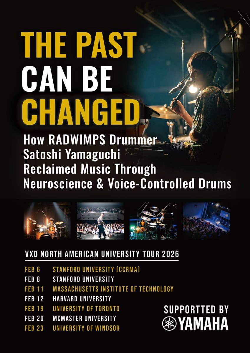 【新たな挑戦！】

北米6大学にて、これまでの研究について発表してきます！

まずはVXDが生まれるきっかけとなった地、スタンフォードから🥁🔥

行ってきます！！

［訪問大学］

・2/6 スタンフォード大学（CCRMA）
・2/8 スタンフォード大学（Dinkelspiel Auditorium）
・2/11