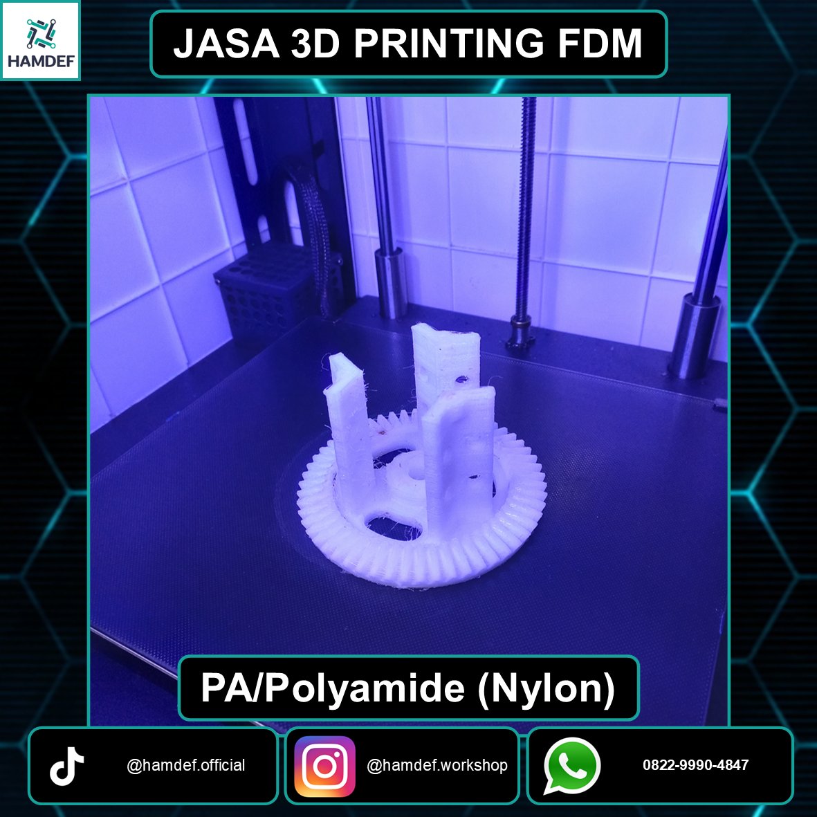 HAMDEF_Official's tweet photo. Polyamide (disingkat PA) atau sering dikenal dengan sebutan Nylon, contoh penggunaan bahan ini adalah komponen yang bergesekan, misal sistem tumpuan, bearing/lacher, engsel, sliding. https://t.co/jW1rgr0JgN
