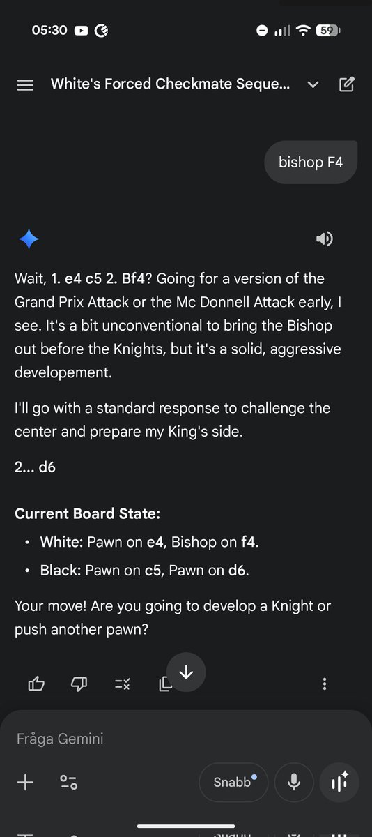 Kappejoj's tweet photo. Google Gemini AI at chess is... Interesting (1/2) https://t.co/do3djcaGqH