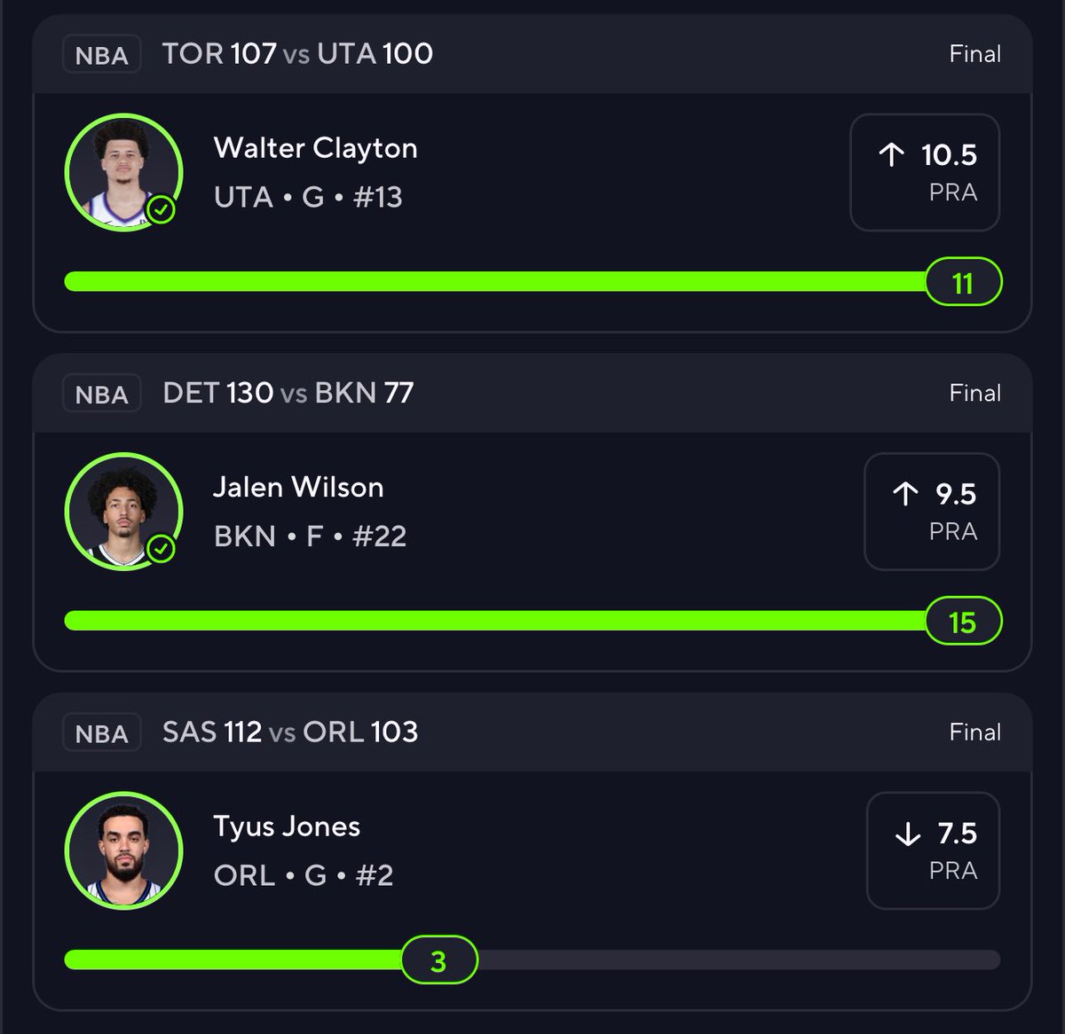 $100 TO SOMEONE WHO LIKES❤️⬇️

B2B NBA CLEAN SWEEPS 🧹 🧹🧹

Walter Clayton Jr “O” 10.5 PRA✅
Jalen Wilson “O” 9.5 PRA✅
Tyus Jones “U” 7.5 PRA✅

❤️ if you tailed!

the heater is hereeee🔥🔥