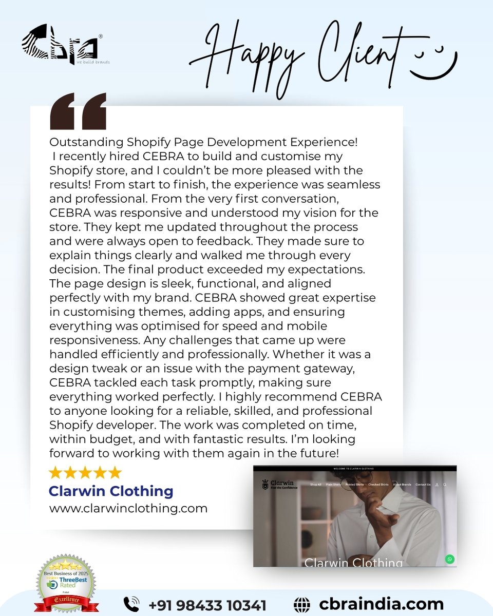 CbraIndia's tweet photo. A big thank you to our amazing clients for trusting us and supporting our work. Your satisfaction and success truly motivate us to do better every single day.

🌐 https://t.co/KOuFaQRi5T
.
.
.
#clientreview #happyclient #smm #digitalservice #clientfeedback https://t.co/6E3Gw93kFQ