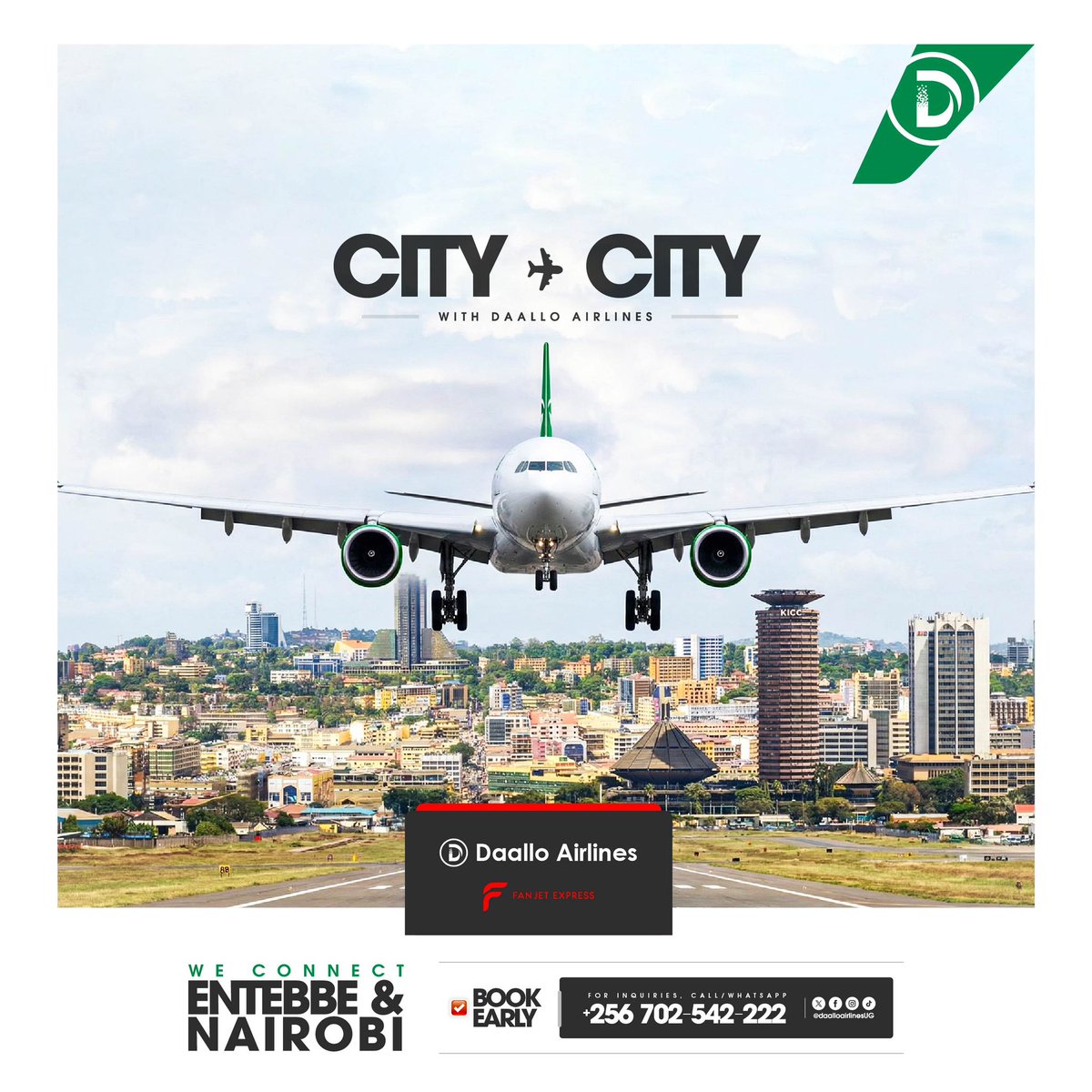 daalloairlineug's tweet photo. City to city ✈️
Flying today.

📞 0702542222
💵 From $140

#FlyDaallo #DaalloAirlinesUG #FanjetExpress https://t.co/0Sj4jX7Fwo