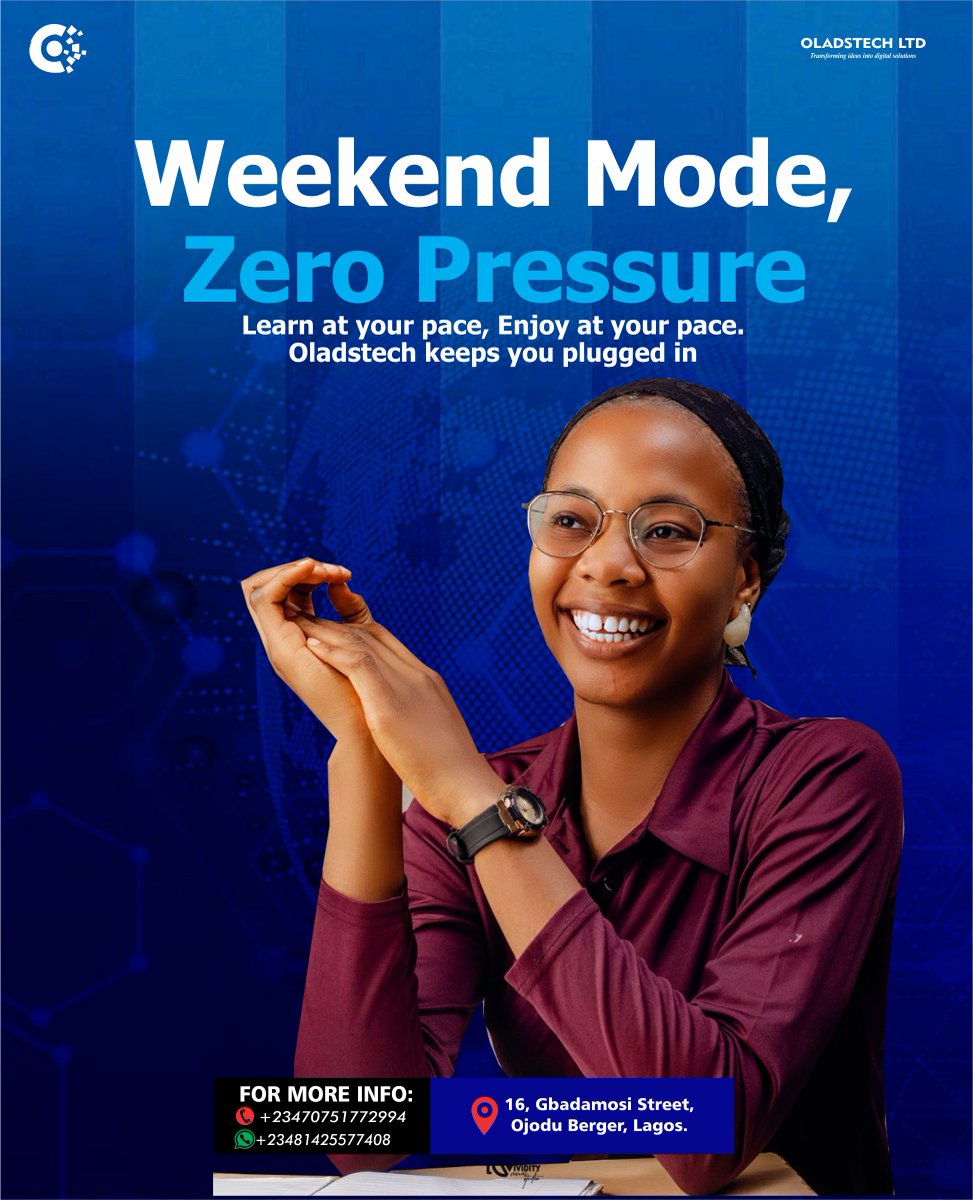 Oladstech_ltd's tweet photo. Weekend mode.
Zero pressure.
Learn at your own pace. 😌
.
.
.
.
.
.
.
.
.
.
.
#WeekendLearning #TechSkills #Oladstech https://t.co/51OUaHGwn0