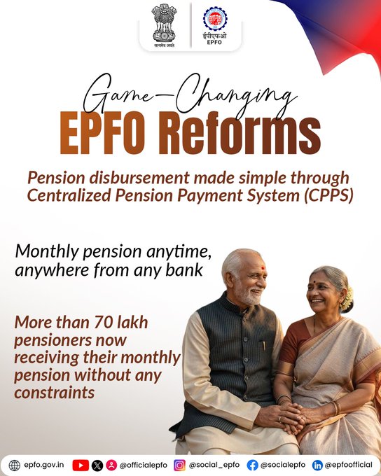 epfkochi's tweet photo. Game-Changing EPFO Reforms 🚀Centralized Pension Payment System (CPPS) ensures seamless pension disbursement 📷Monthly pension anytime, anywhere from any bank 📷#EPFO #EPFOWithYou #HumHainNa #EPFOReforms https://t.co/BlkNIozXfy