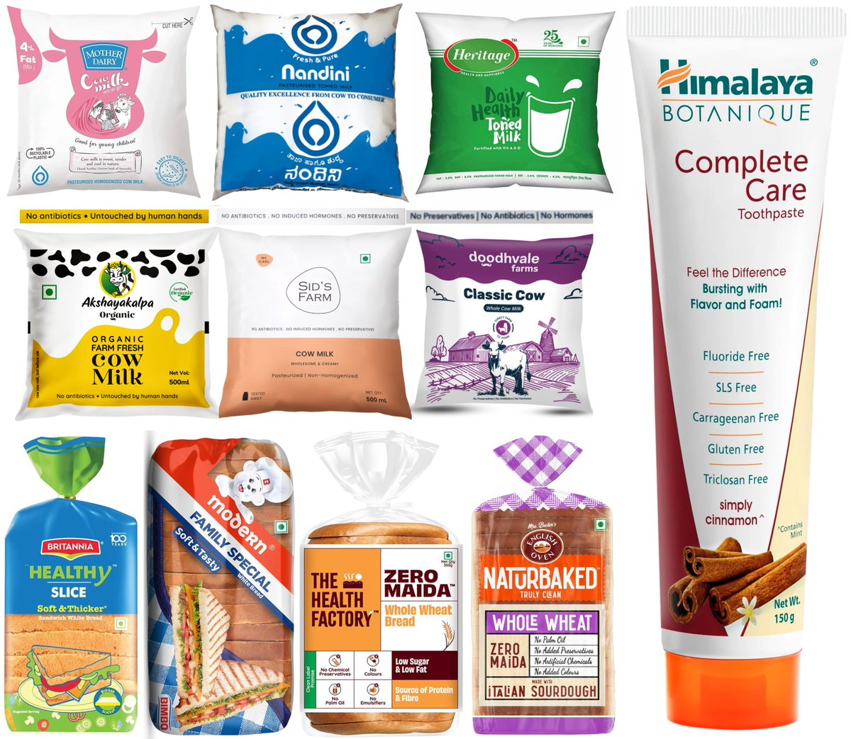 This is a trend that you cannot unsee once you start noticing. I noticed it first in milk packets. We buy Sid's Farm, currently.

Sid's Farm: No antibiotics. No induced hormones. No preservatives.
Akshyakalpa: No antibiotics. Untouched by human hands.
Doodhvale: No preservatives.