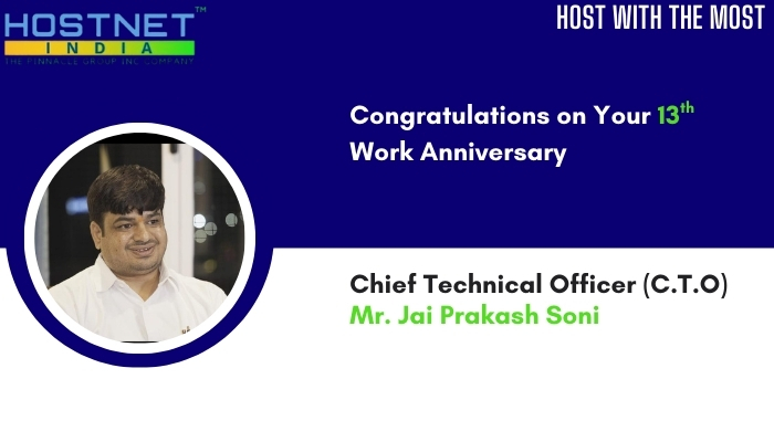 🎉 Celebrating 13 Remarkable Years of Leadership &amp; Innovation! 🎉
Warmest congratulations to our esteemed CTO, Mr. Jai Prakash Soni, on completing 13 incredible years with HostNetIndia! Here’s to continued innovation, new milestones, and many more years of excellence ahead! 🙌