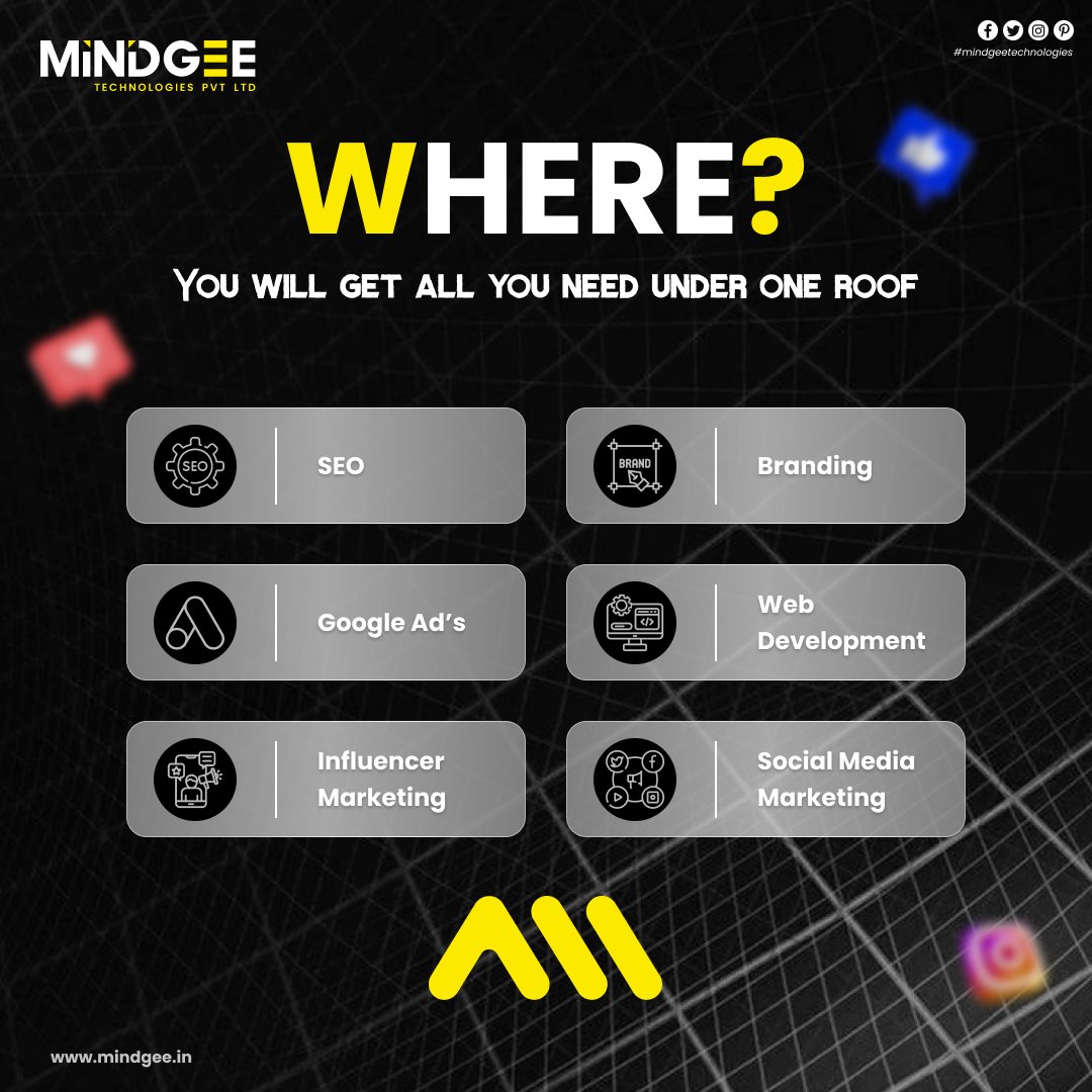 Looking for everything your brand needs under one roof? From SEO and Google Ads to branding, web development, influencer marketing, and social media marketing—we do it all in one place.
📞 +91 89516 05480 | 🌐 mindgee.in
#DigitalMarketing #BrandGrowth #MindGee